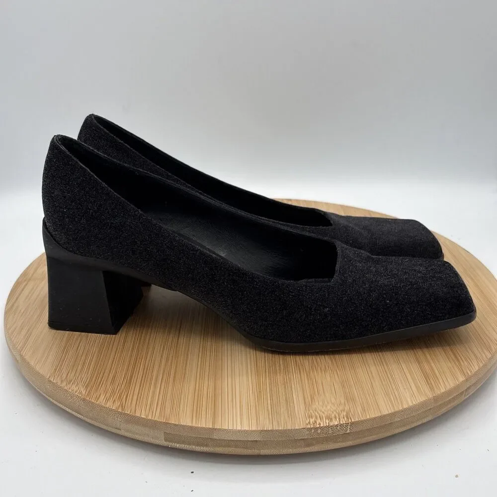 Joan Helpern Signature Pumps 8.5M Black Square Toe Block Heel Made Italy classic